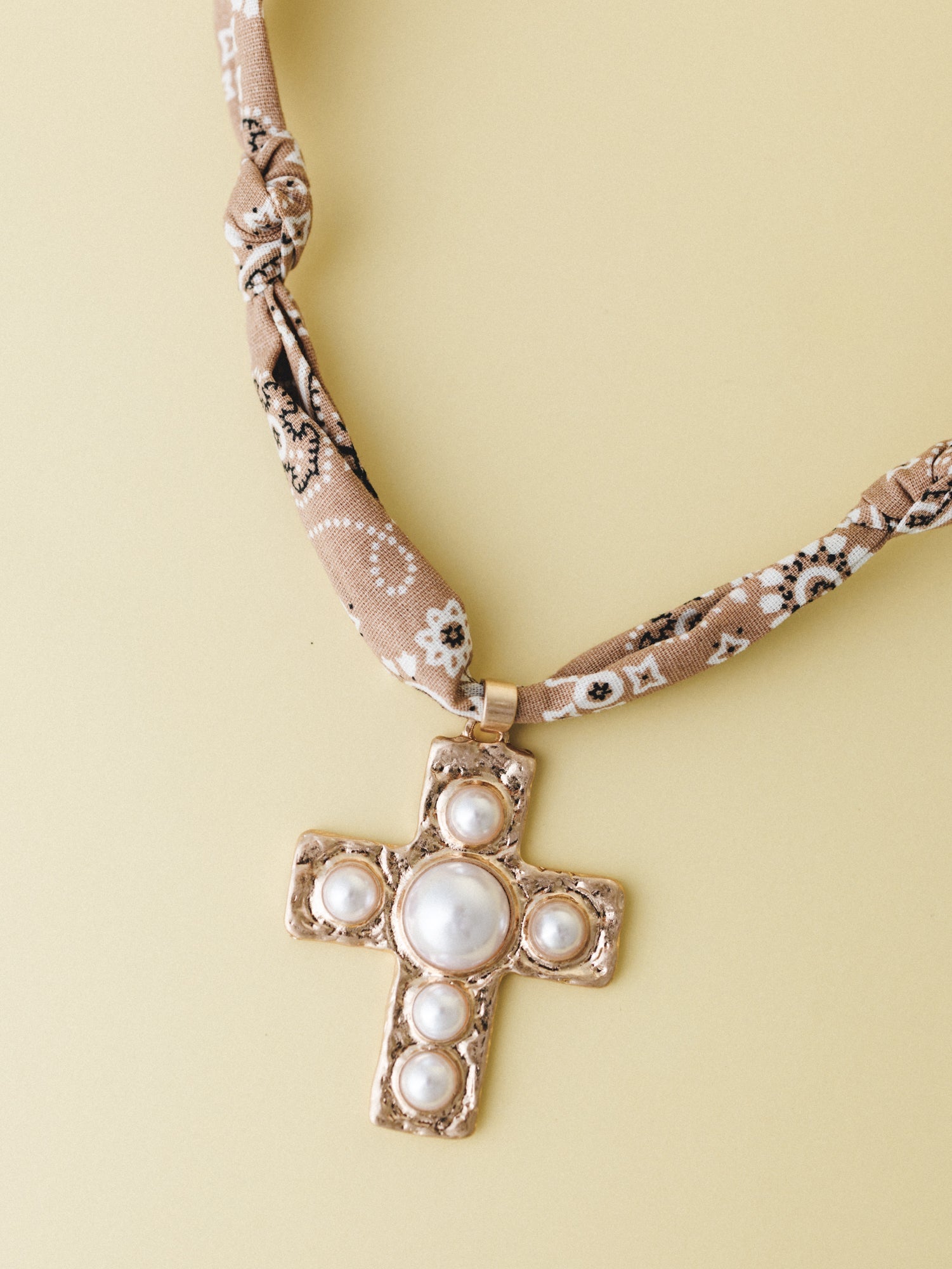 Cross Bandana Necklace - Brown