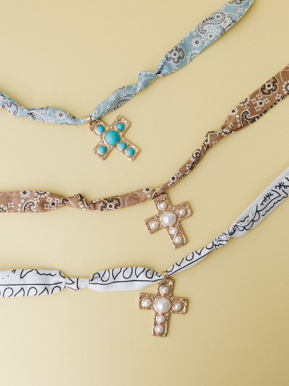 Cross Bandana Necklace - White