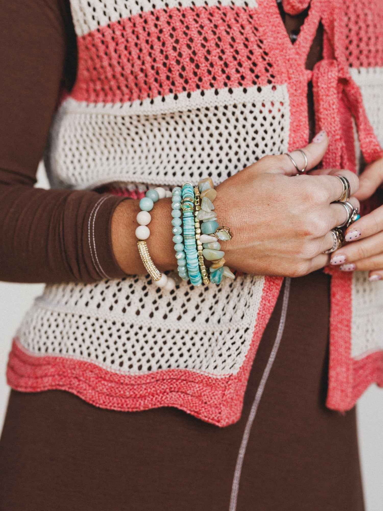 Summer Glow Beaded Bracelets - Aqua