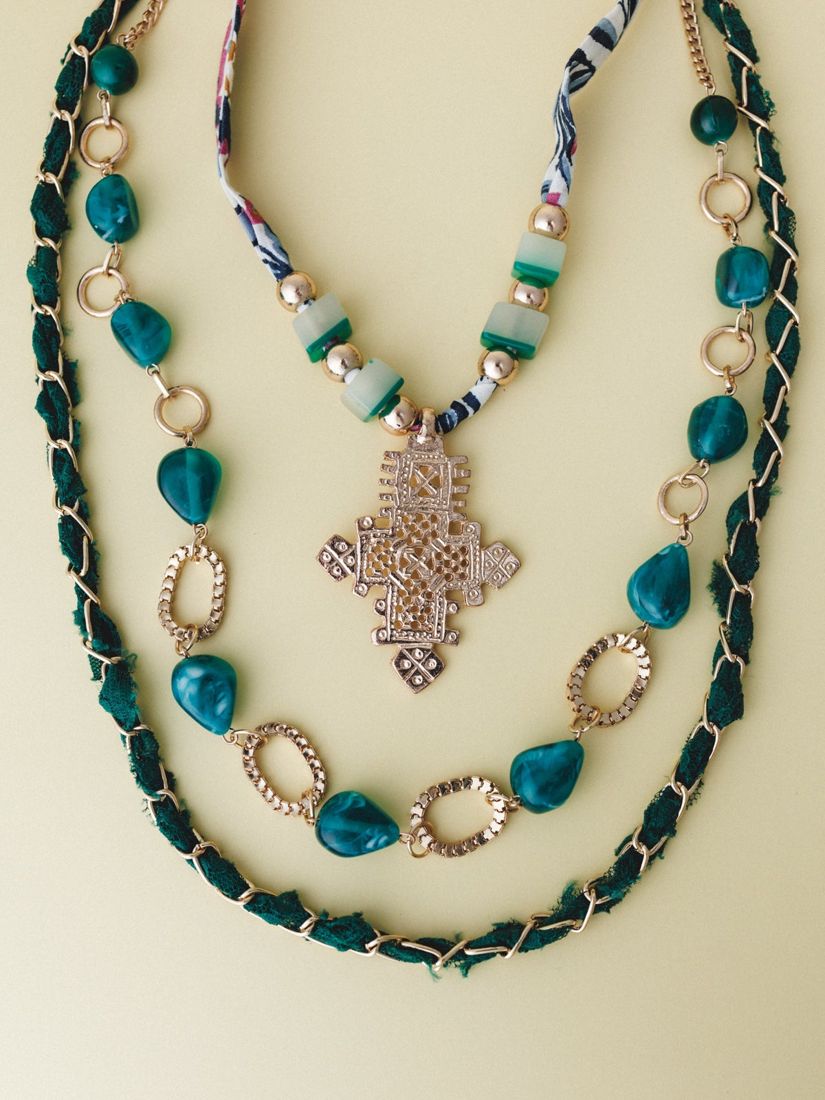 Layered Boho Necklace - Green