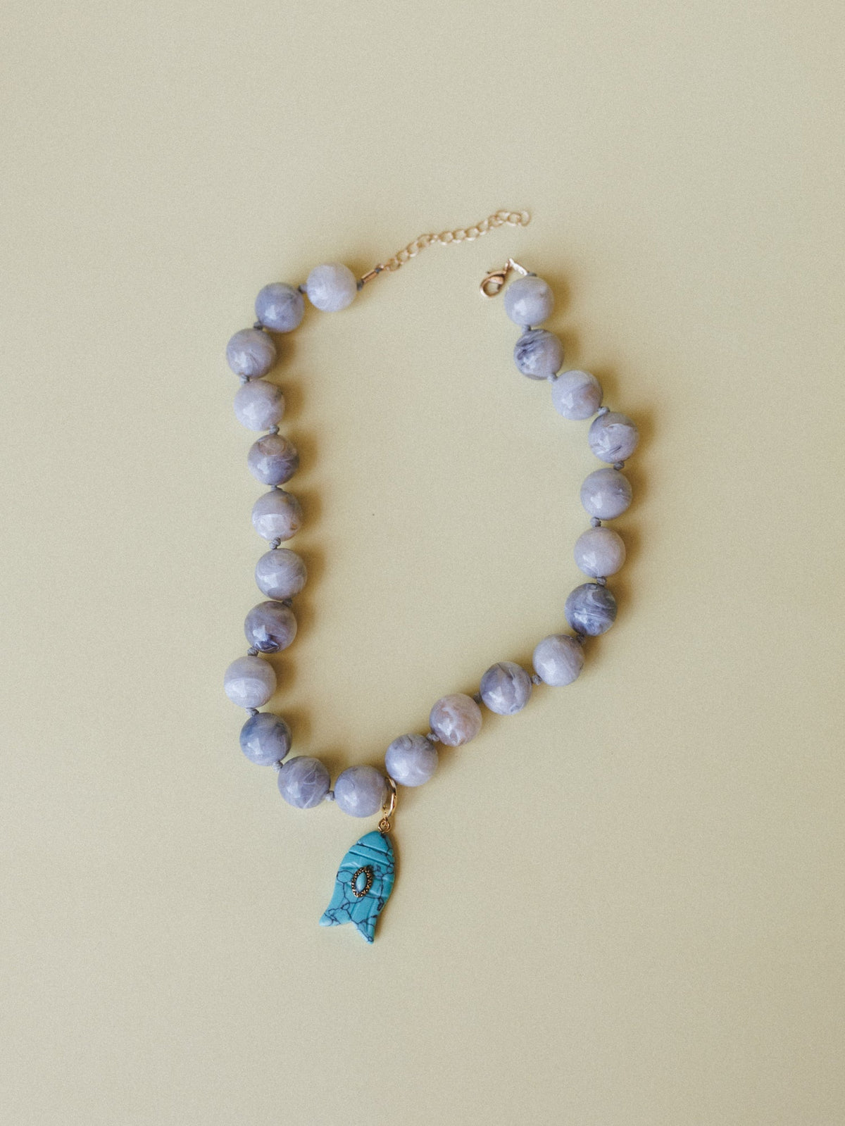 Kiawah Fish Charm Beaded Necklace  - Grey