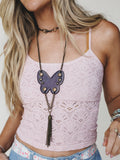 Cowgirl Studded Butterfly Fringe Necklace - Purple